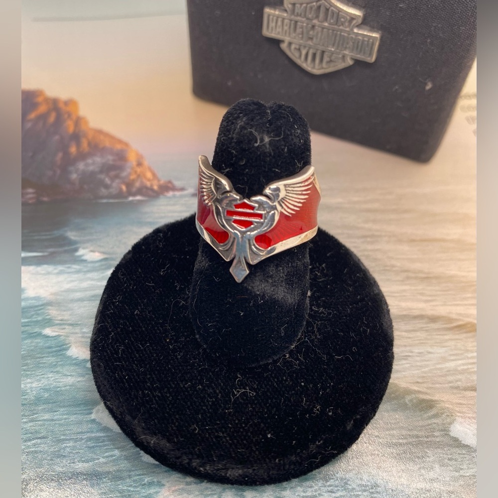 Harley-Davidson Sterling Silver and Red Winged Ring